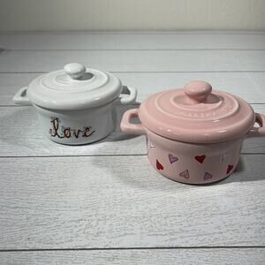Martha Stewart Pink & White Ceramic Cocottes Set of 2 Collector’s